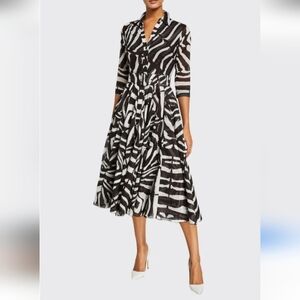 SAMANTHA SUNG Aster Black White Zebra Print Midi Dress